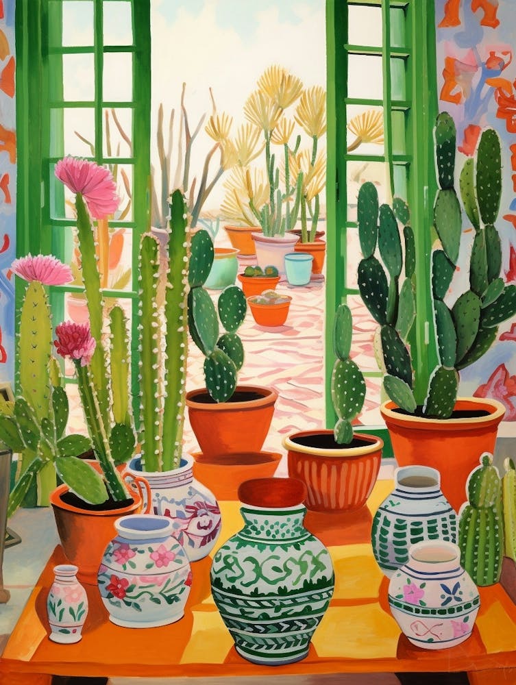 Cactus Painting Maximalist Still Life Nopal Cactus 1