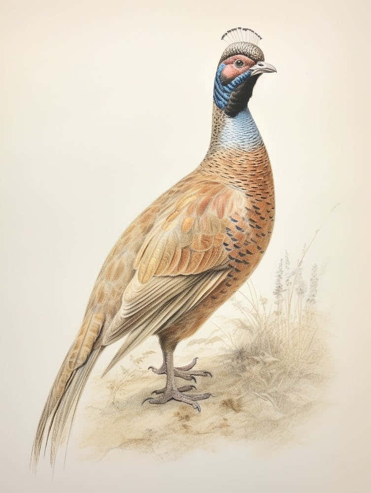 Vintage Bird Drawing Pheasant 2