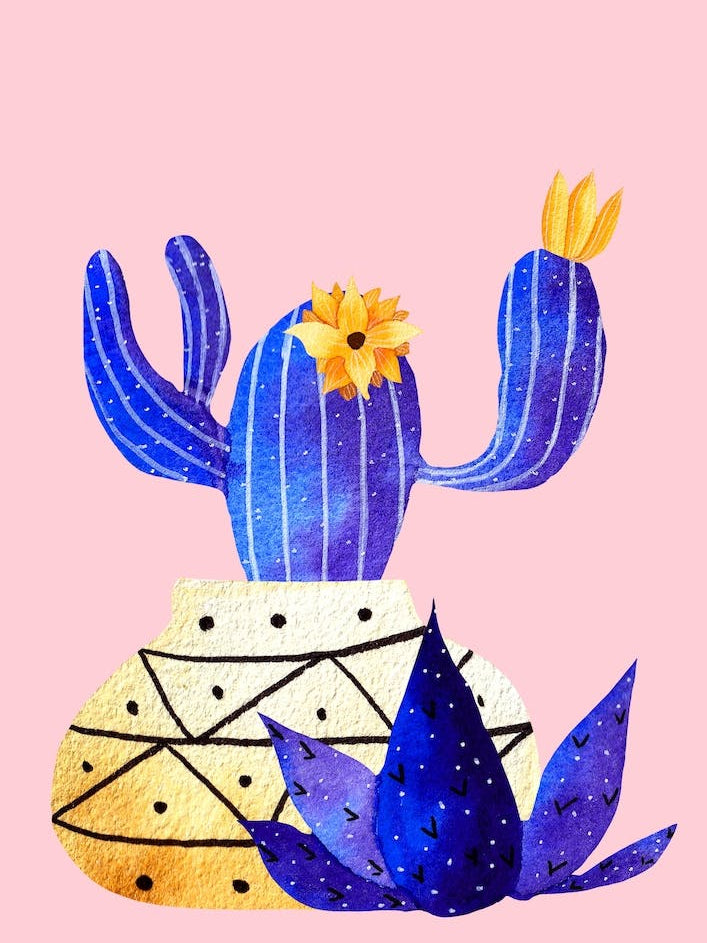 Golden Pot And Cute Cactus