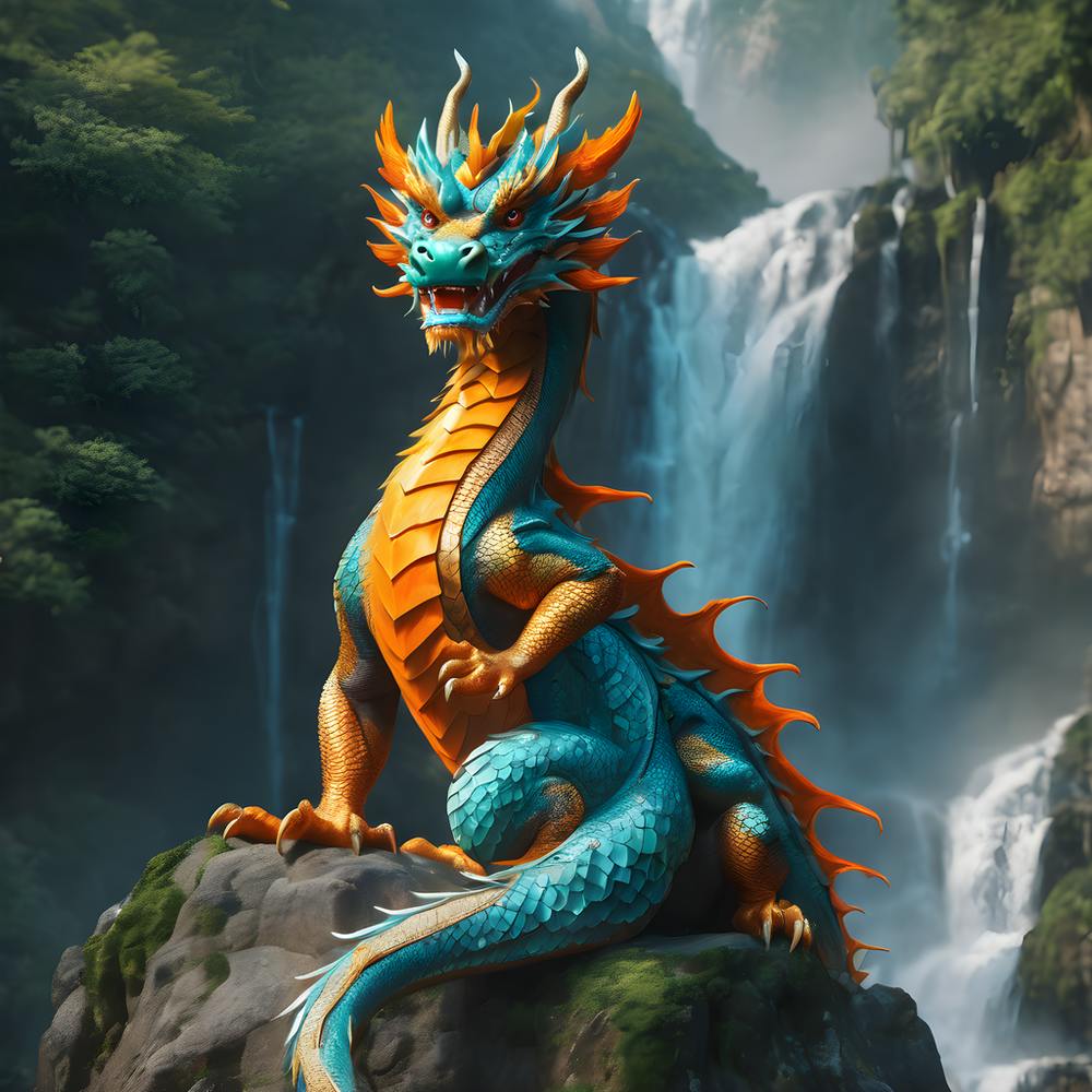 Chinese Dragon With Waterfall