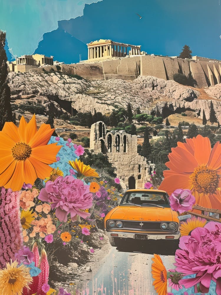 Athens   Floral Retro Collage Style 1