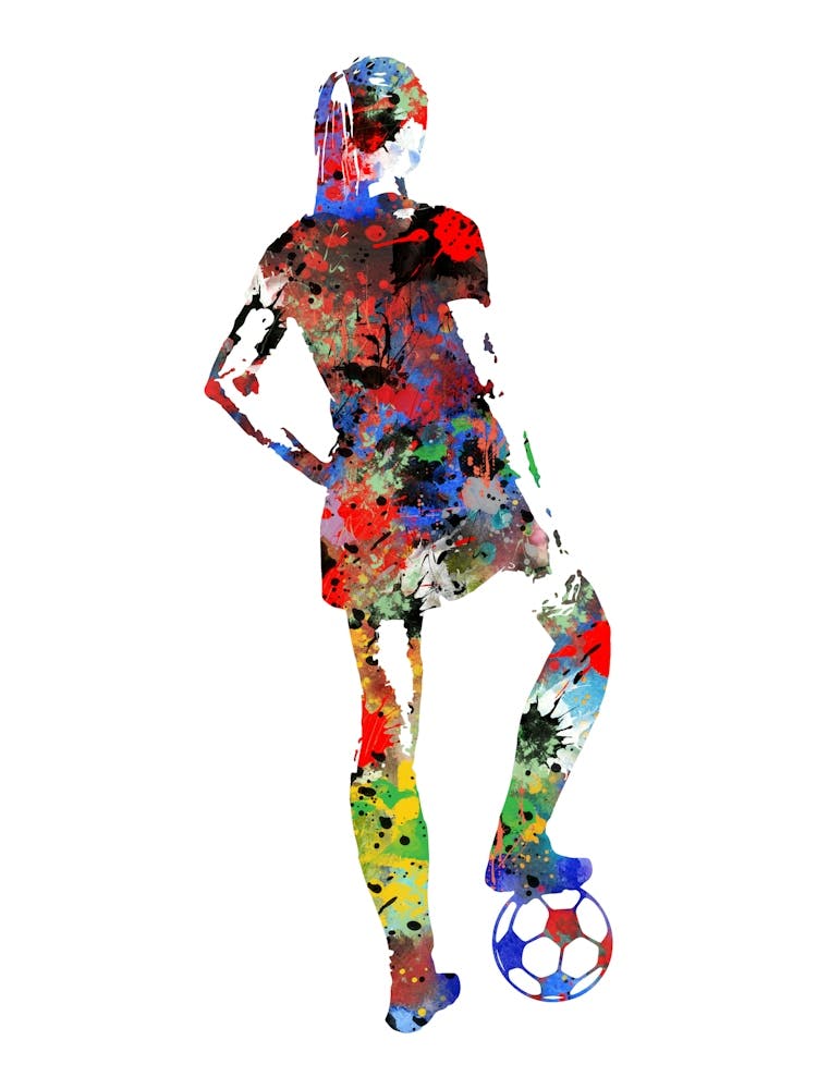 Female Soccer Player Watercolor Football 1