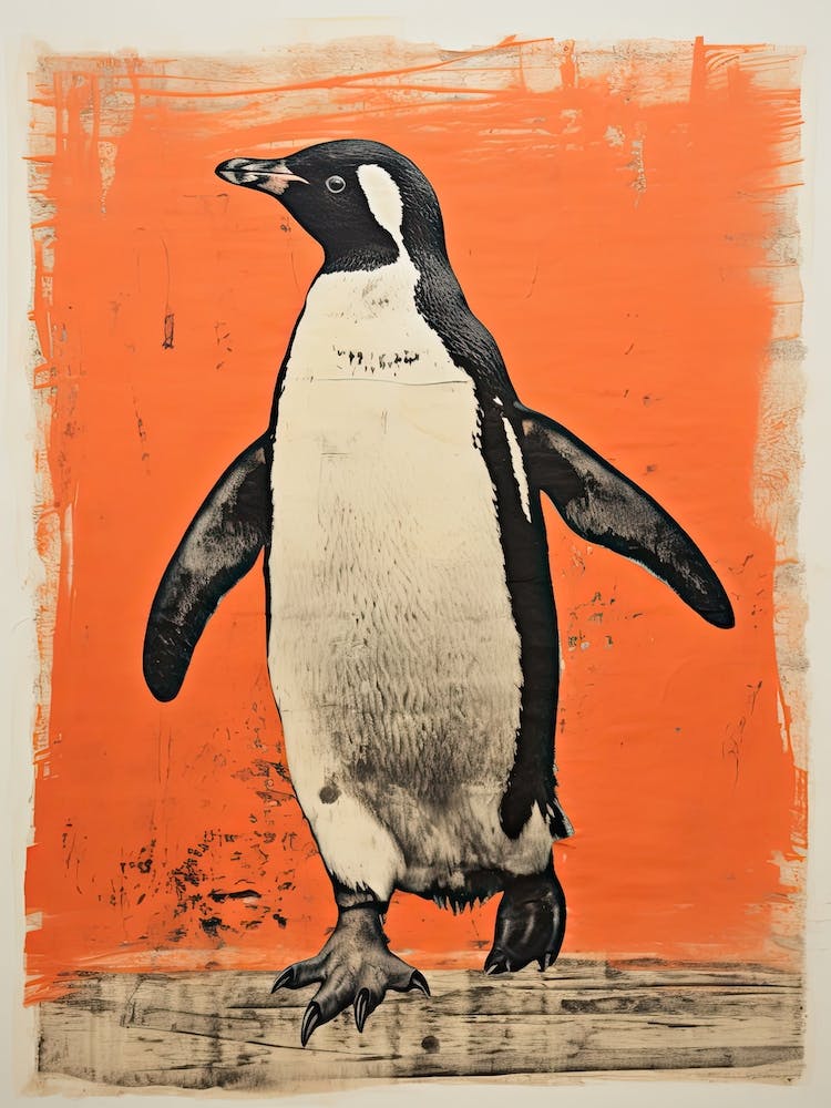 Penguin, Woodblock Animal Drawing 1