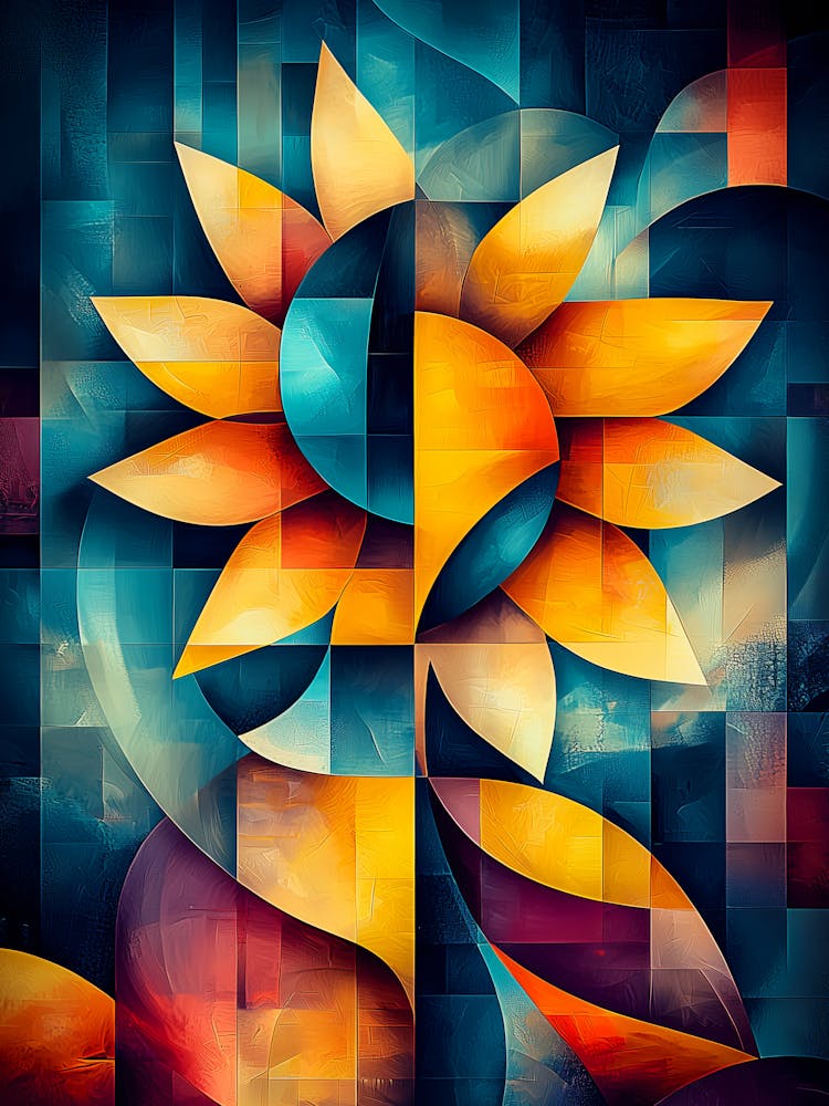 Abstract Sunflower Art Geometric Bloom In Bold Poster