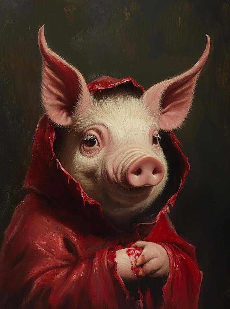Halloween Wall Art, Cute Devil Pig Vintage Paintings, Vintage Halloween Decor, Victorian Animal Portrait Printable, Animal Lover Gift