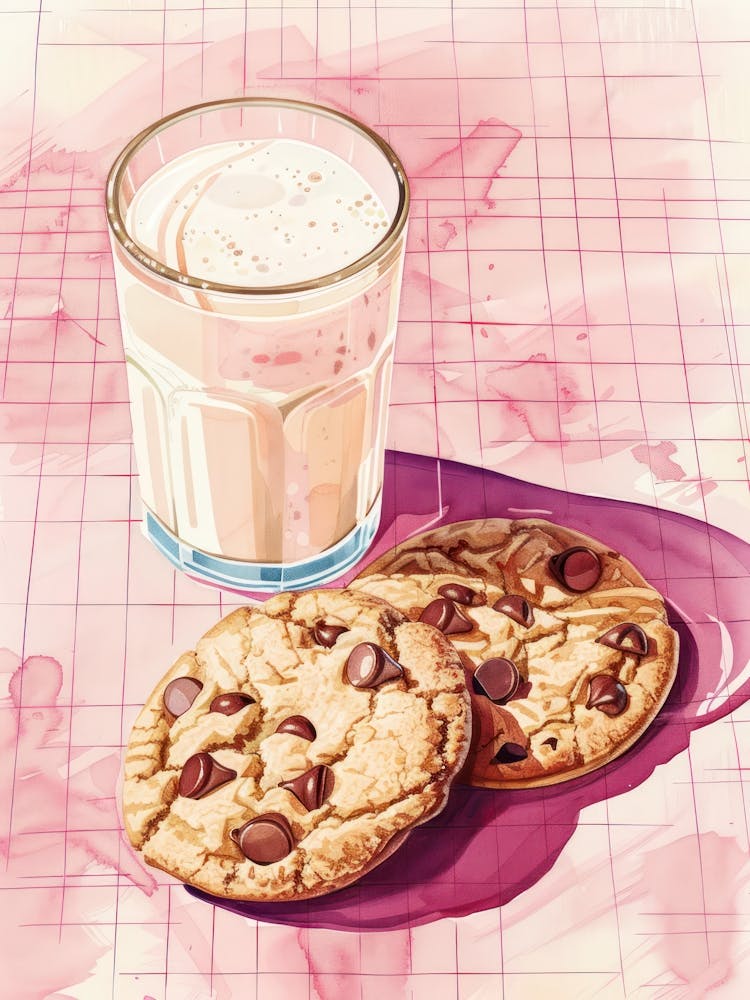 Pink Breakfast Food Milk And Chocolate Cookies 3
