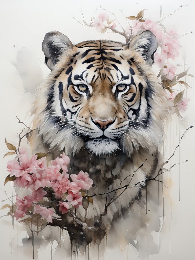Tiger, Japanese Brush Painting, Ukiyo E, Minimal 3