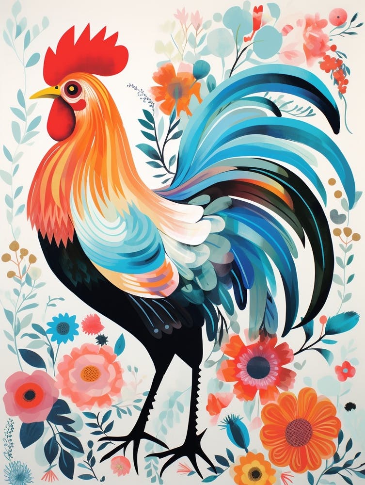 Coq 4 - Collage de Peinture d'Oiseau