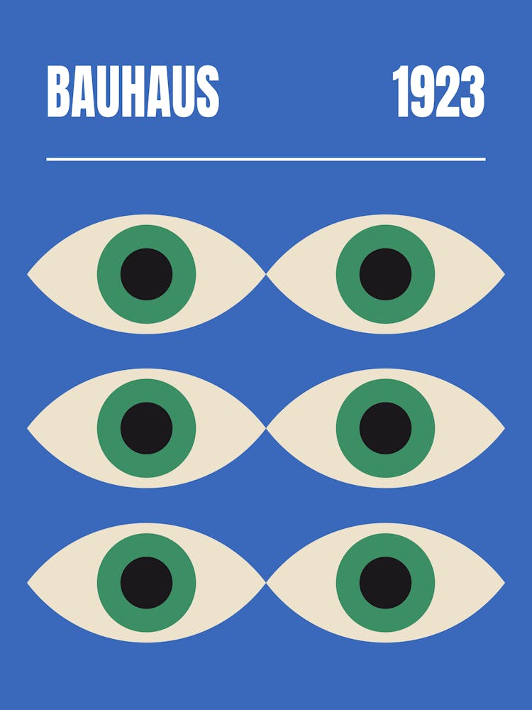 Bauhaus Eyes, mystic, evil eye, 70s, 80s, 90s, contemporary, exhibition, blue, vintage, retro, geometric, modern, pop, abstract, art, shapes,