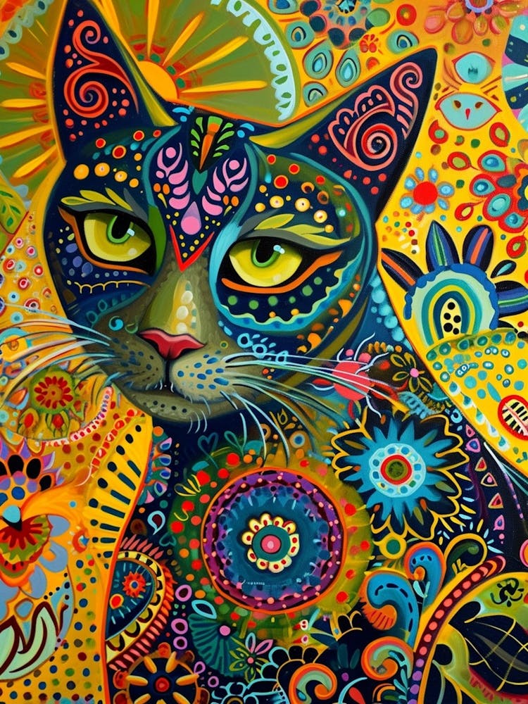 Kitsch Colourful Cat Portrait 4