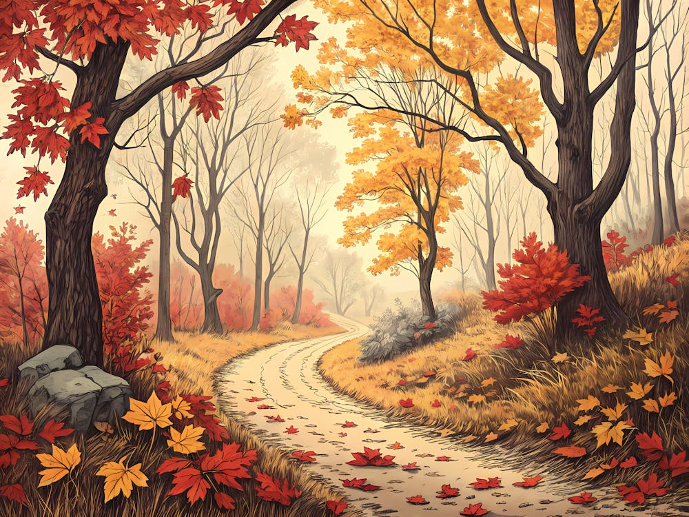 Retro Vintage Style A Quiet Forest Path Covered In (1)