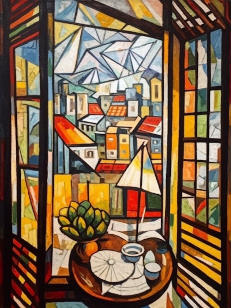 Window View Of Tokyo Of In The Style Of Cubism 4