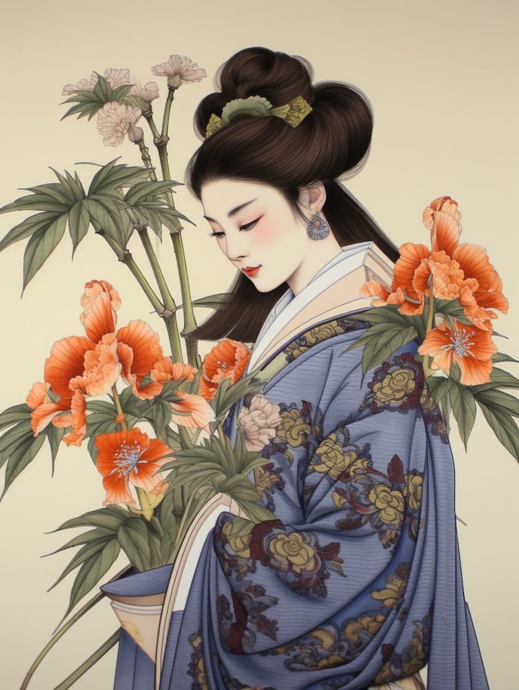 Hanashobu Japanese Water Iris 1 Vintage Japanese Botanical And Geisha