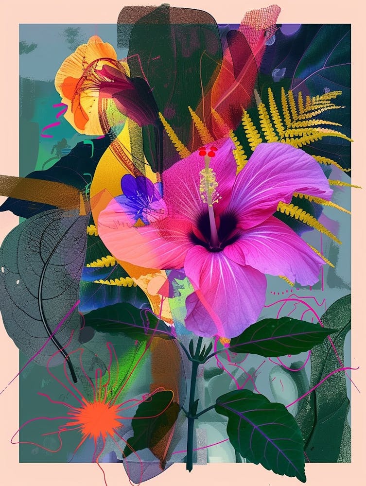 Hibiscus 3 Neon Flower Collage