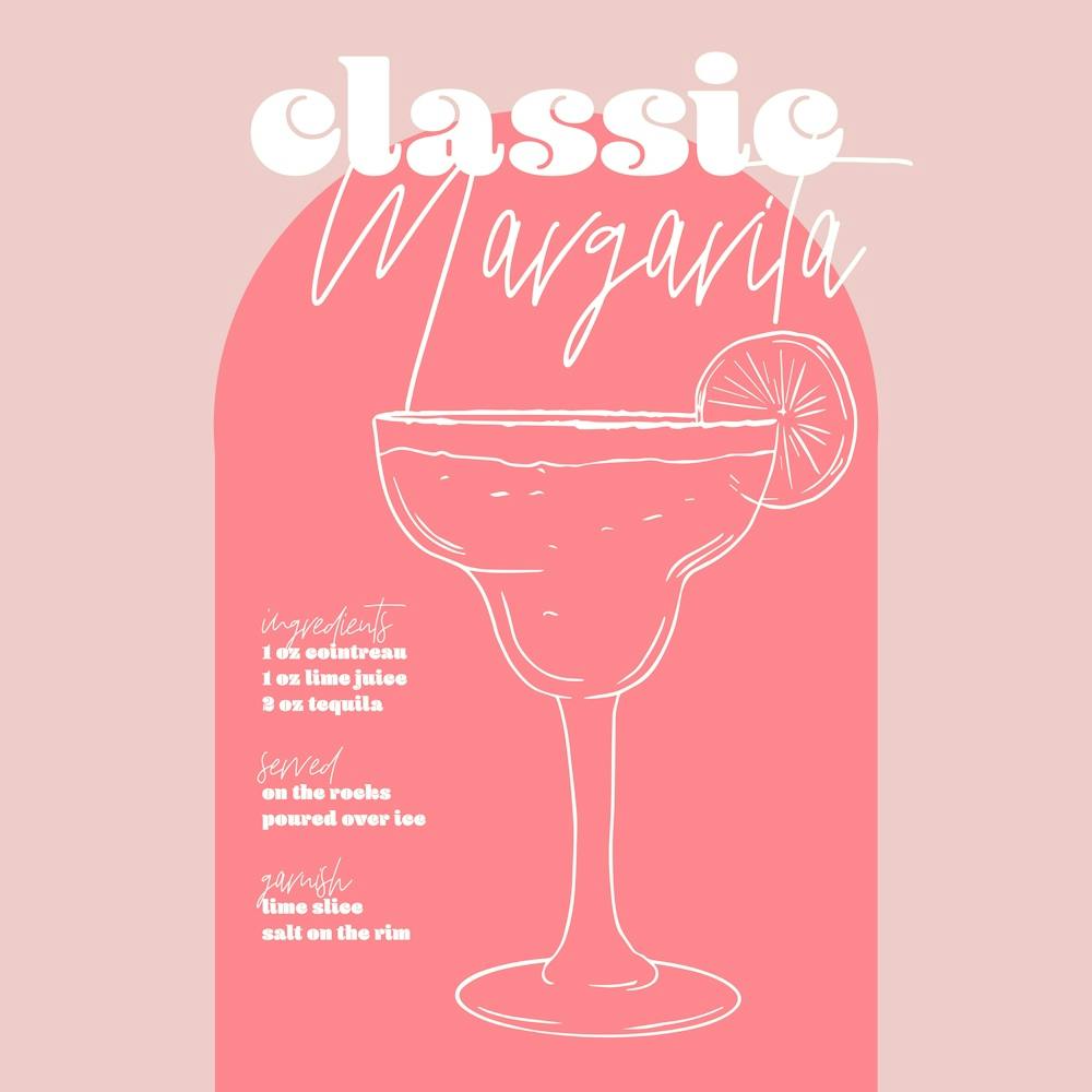 Vintage Retro Inspired Classic Margarita Recipe Pink And Dark Pink Square