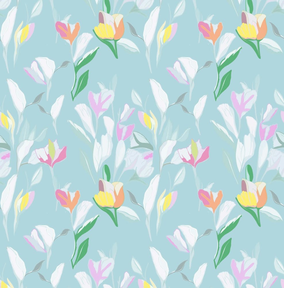 Flowers On Blue Fabric