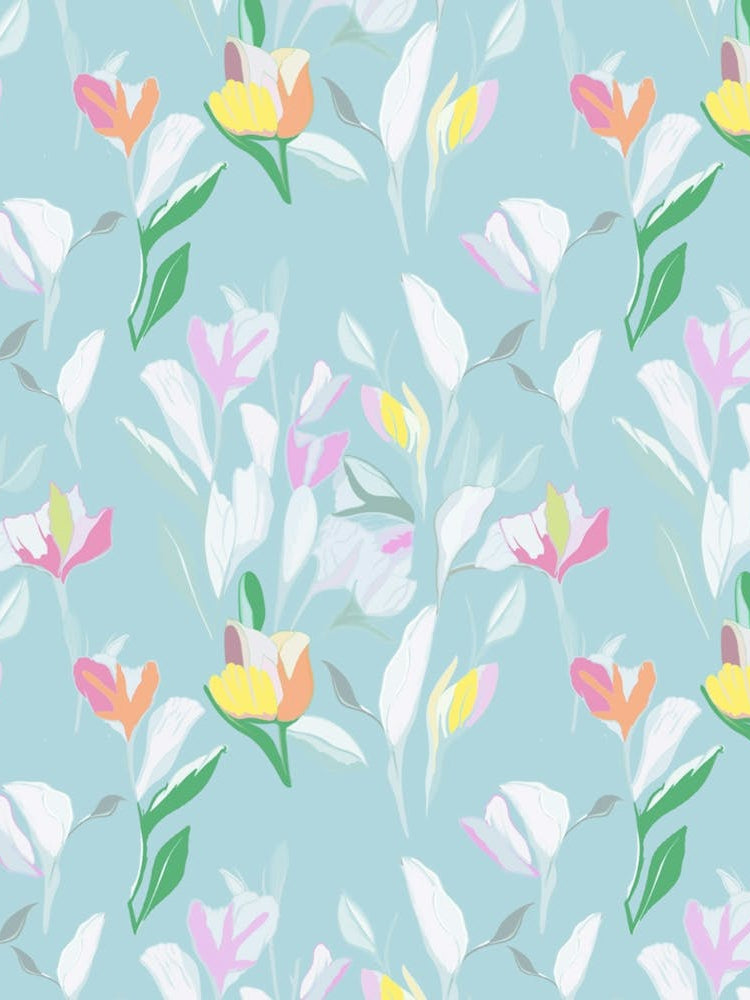 Flowers On Blue Fabric