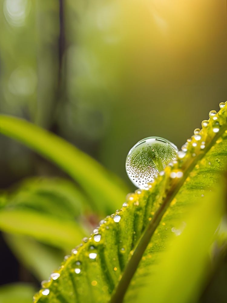Wassertropfen auf Grünem Blatt