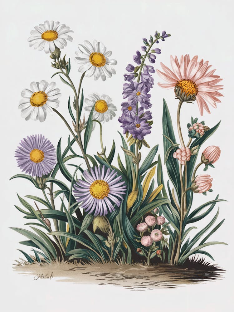 A Botanical Illustration Of Wildflowers