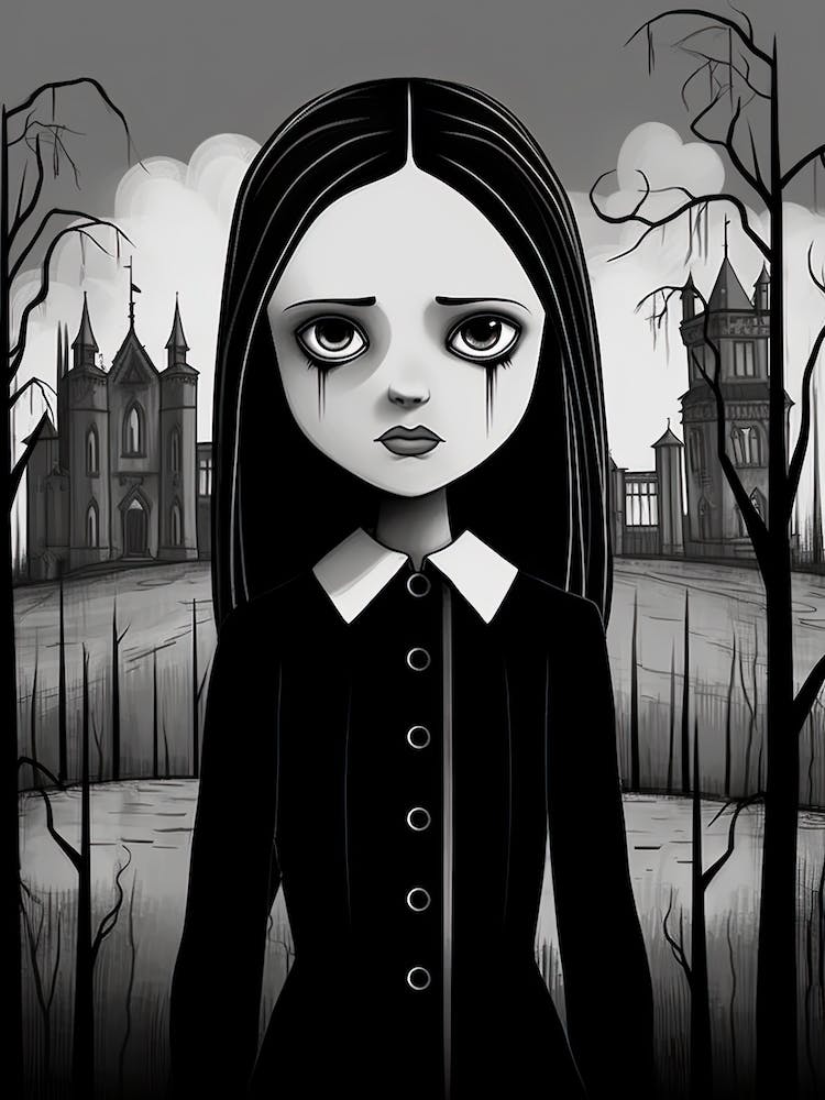 Nevermore Academy With Wednesday Addams Line Art 05 Fan Art