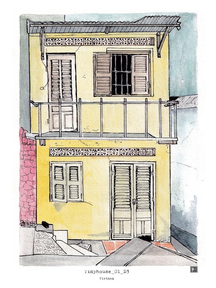 Tiny house 01 Saigon Vietnam Watercolor Illustration