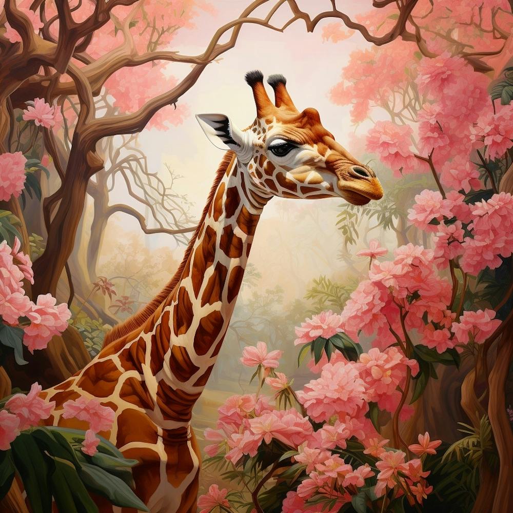 Giraffe 2 Pink Jungle Animal Portrait