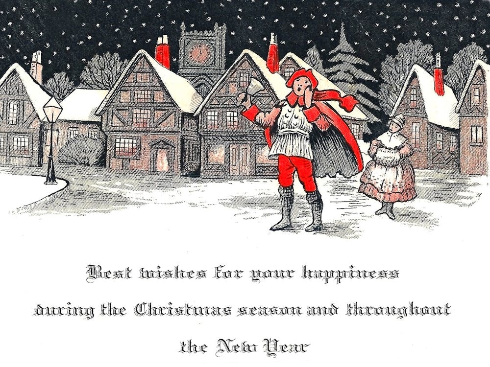 Boy Is Announcing A Happy New Year On A Village Covered With Snow