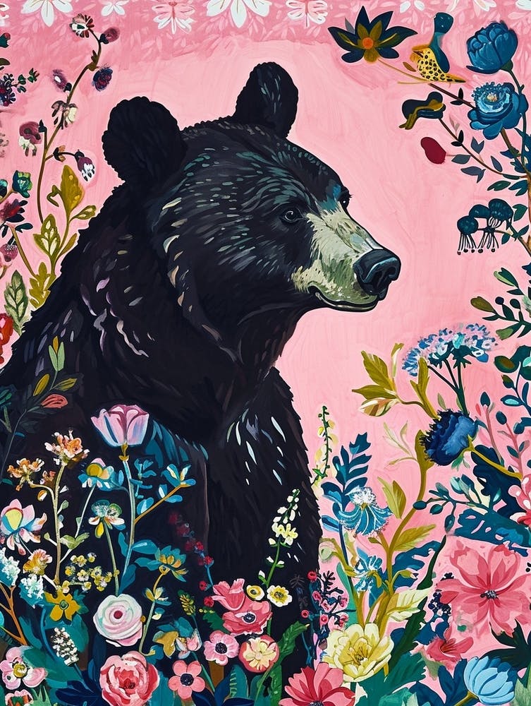 Floral Animal Painting Grizzly Bear 2