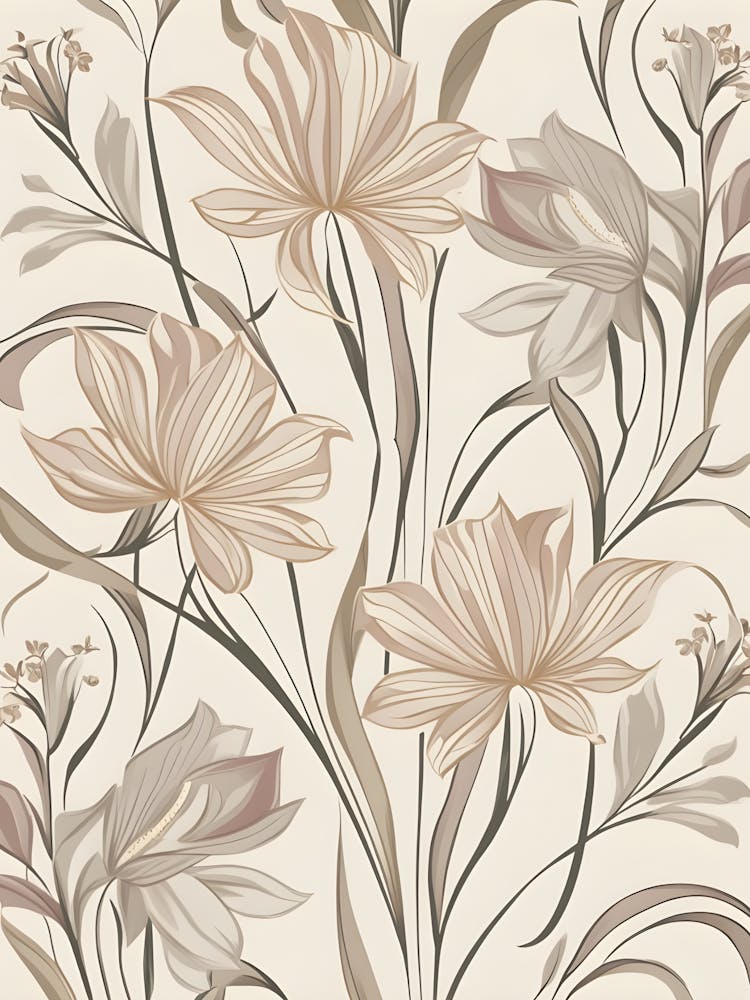 Beige Floral Wallpaper