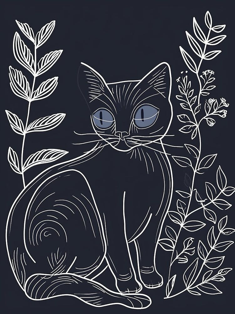 Ojos Azules Cat Minimalist Illustration 1