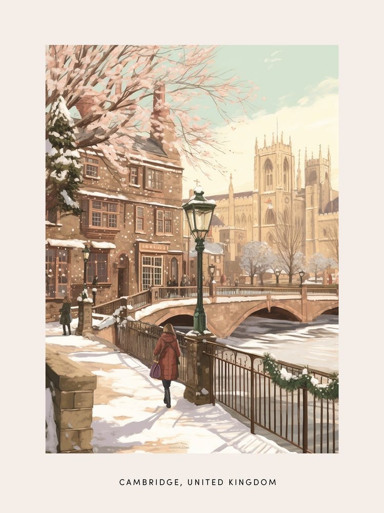Vintage Winter Poster Cambridge United Kingdom 2