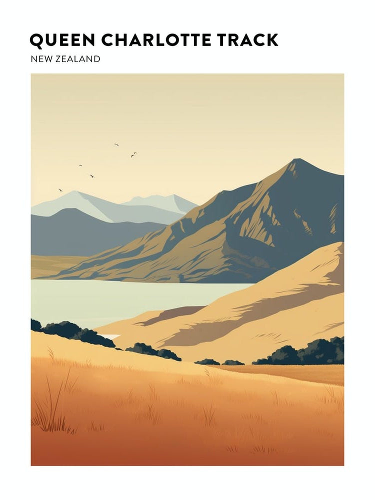 Queen Charlotte Track New Zealand 3 Hiking Trail Landscape Poster