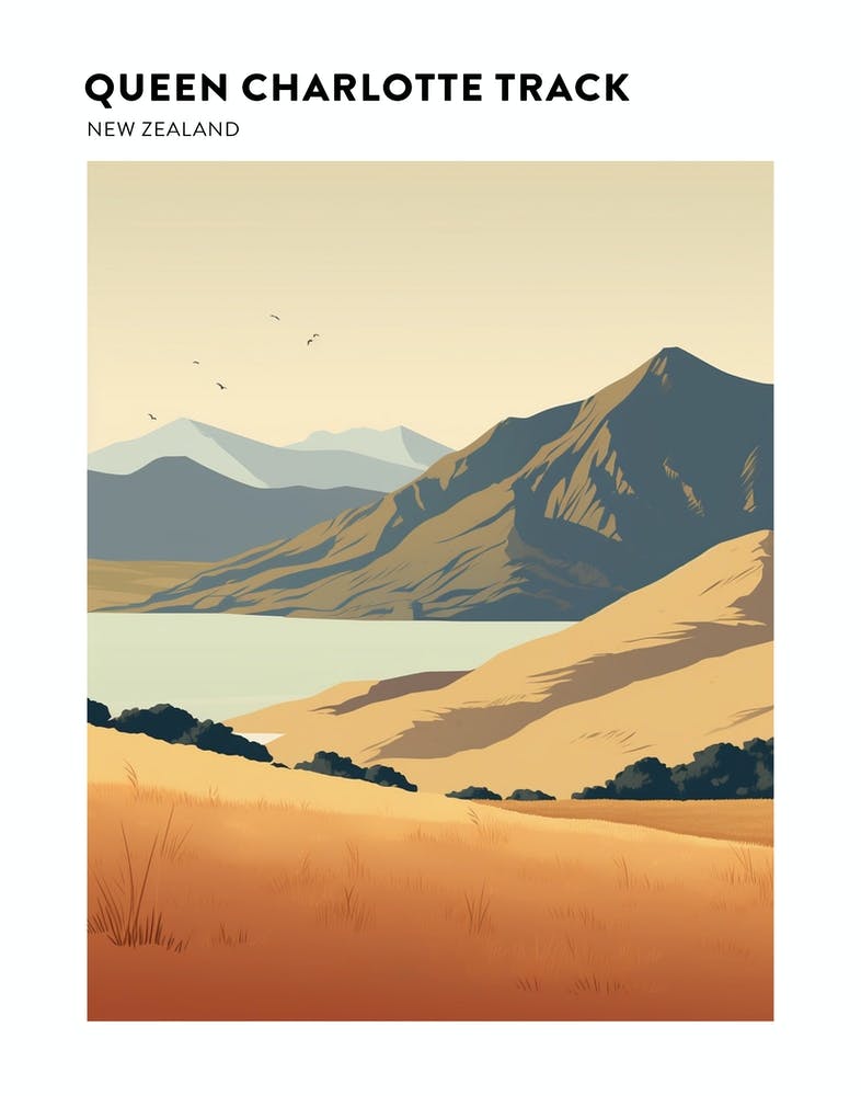 Queen Charlotte Track New Zealand 3 Hiking Trail Landscape Poster