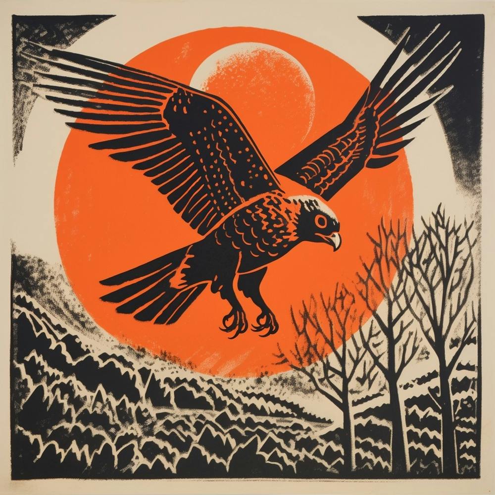 Retro Bird Lithograph Eurasian Sparrowhawk 2
