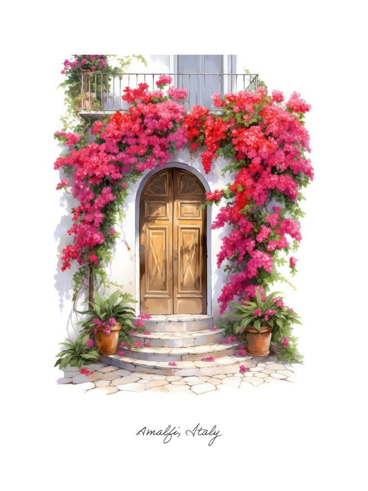 Amalfi, Italy   Mediterranean Doors Watercolour Painting 5 Poster