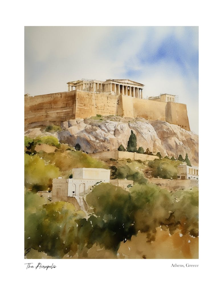 The Acropolis, Athens 3 Watercolour Travel Poster