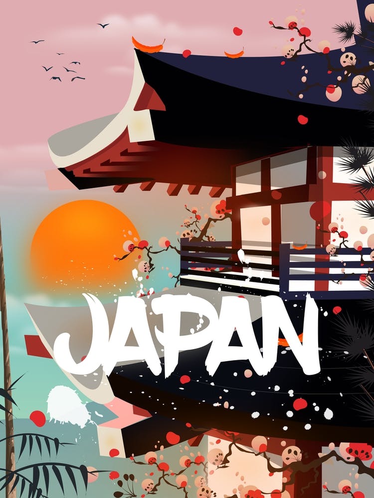 Japan Vintage setting sun travel poster