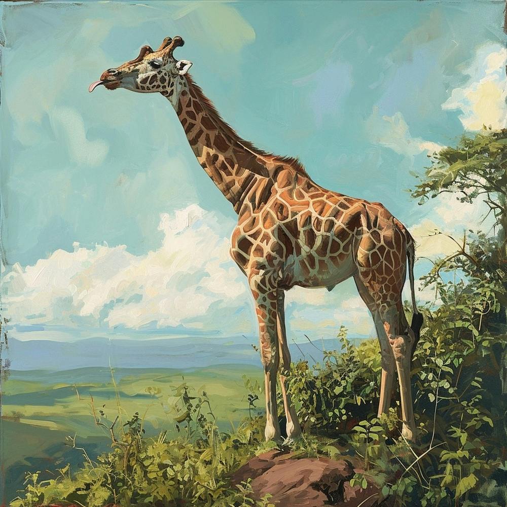 Giraffe Sticking Tongue Out Acrylic Painting Inspired