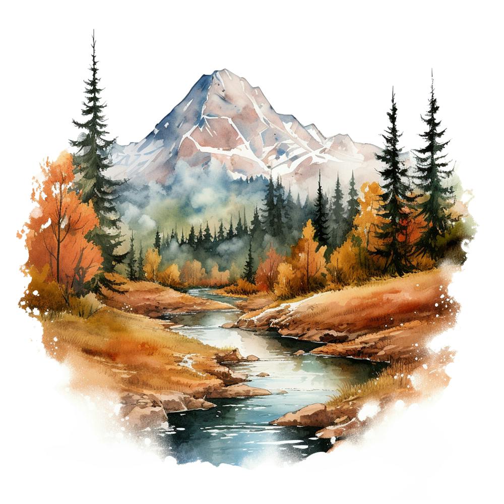 Watercolor Of A Mountain Stream 11