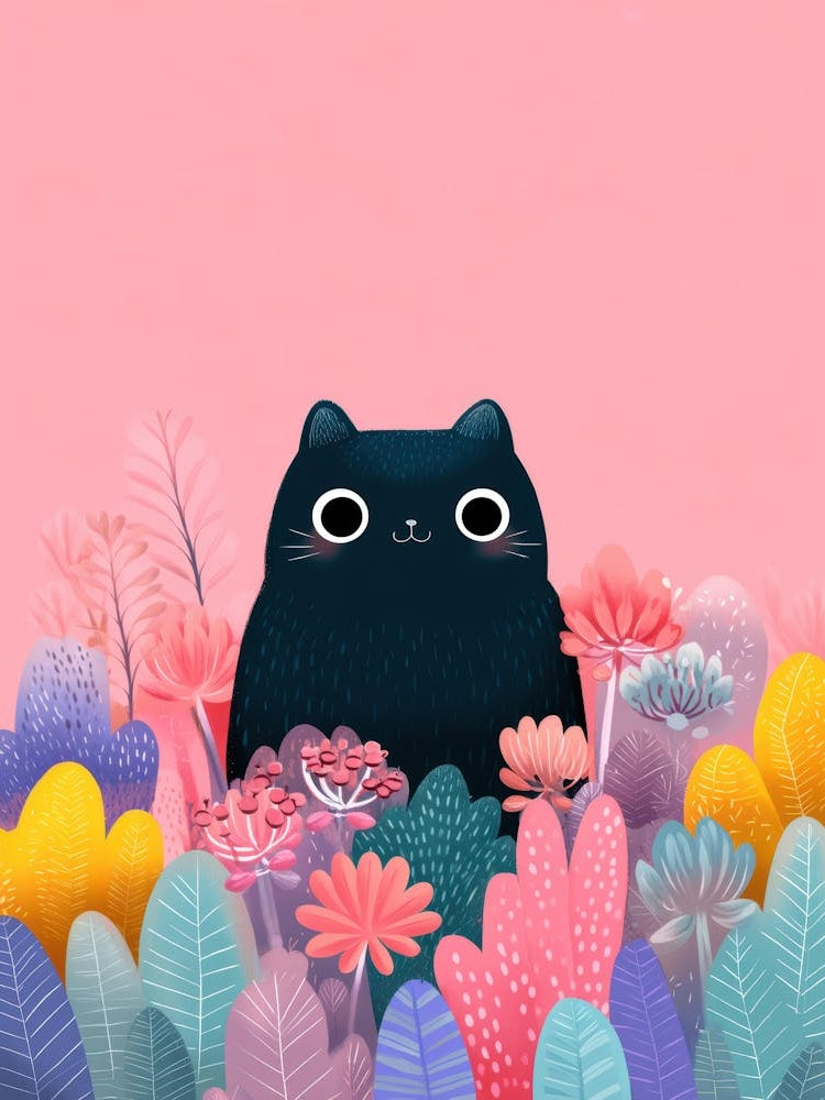 Black Cat In Flowers 22