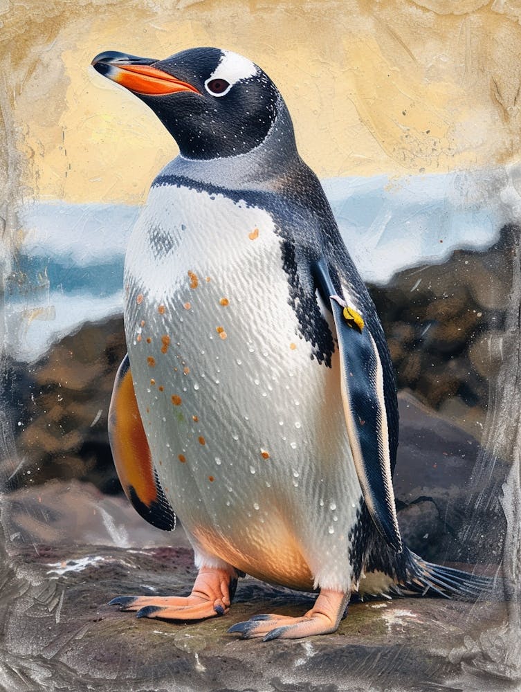 Galapagos Penguin Grytviken Colour Block Painting 1