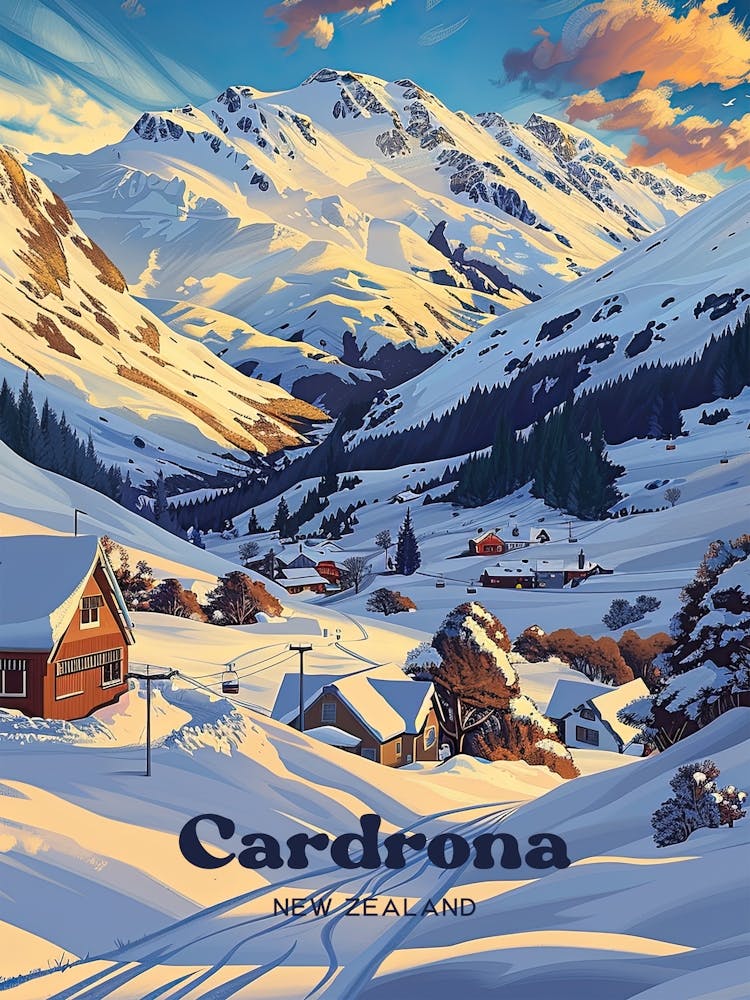 Cardrona Neuseeland Winterkunst Illustration