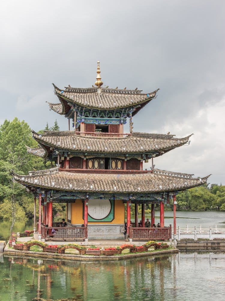 Chinese Pagoda in Black Dragon park in Lijiang