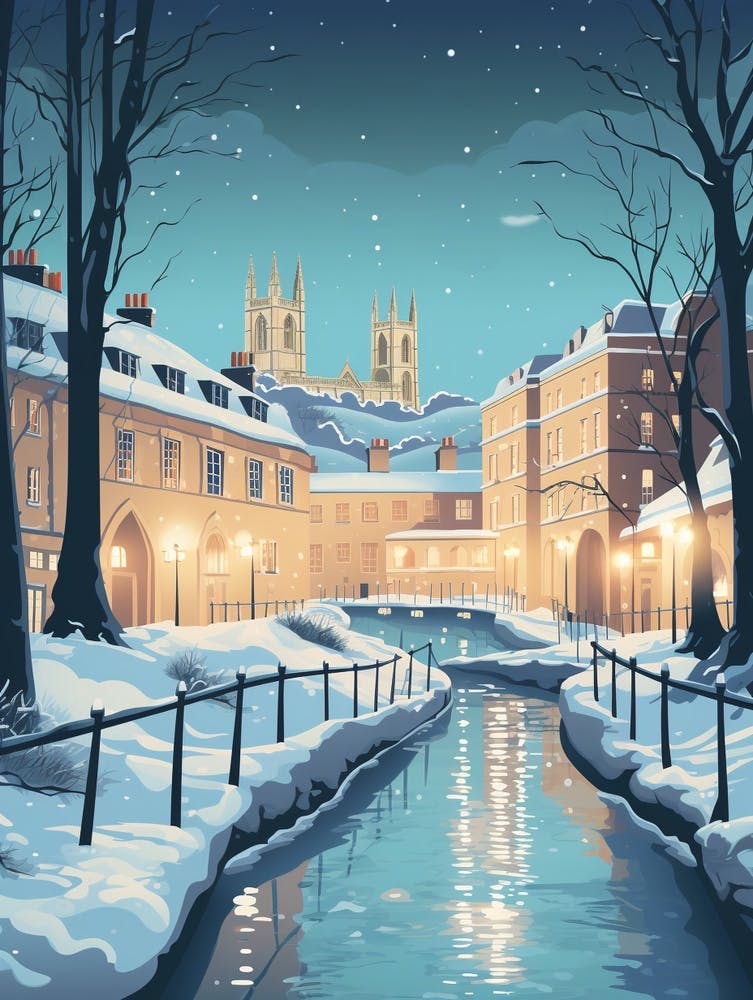 Winter Travel Night Illustration Bath United Kingdom 3