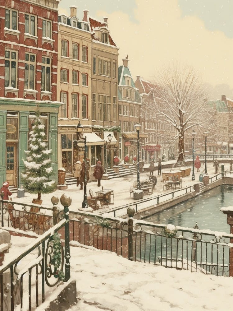Vintage Winter Illustration Amsterdam Netherlands 4