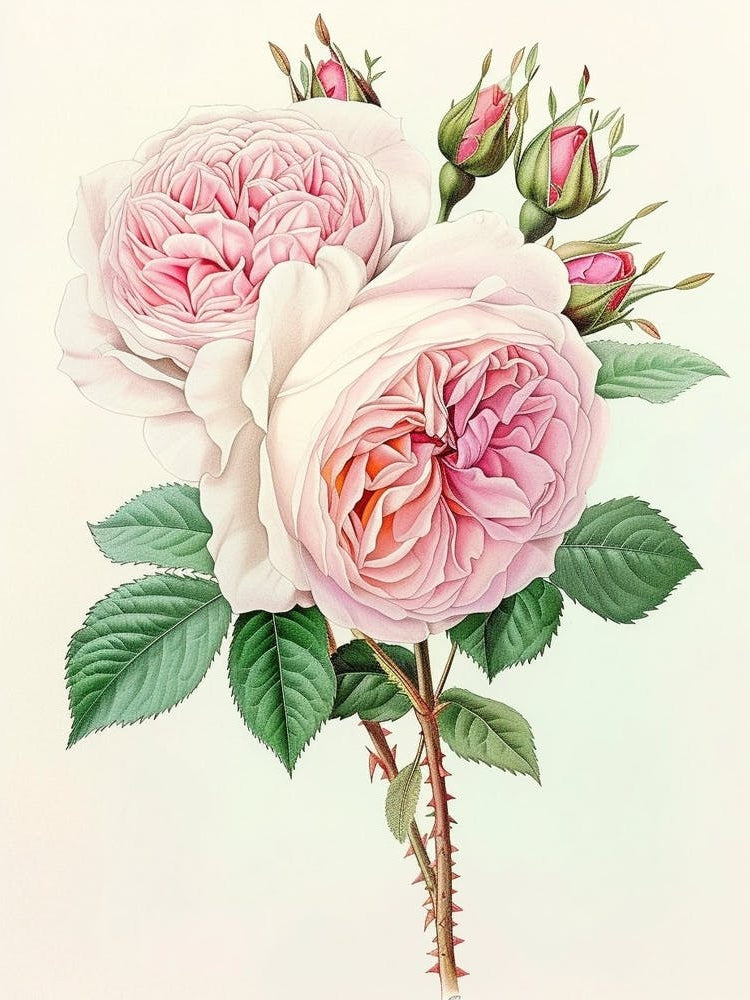 English Roses Painting Detailed Botanical 1