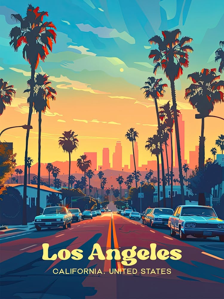 Los Angeles California Vacation Art Illustration