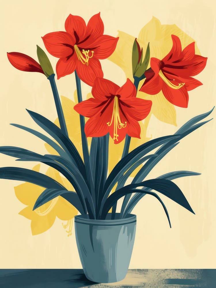 Amaryllis Flowers On A Table   Contemporary Illustration 1