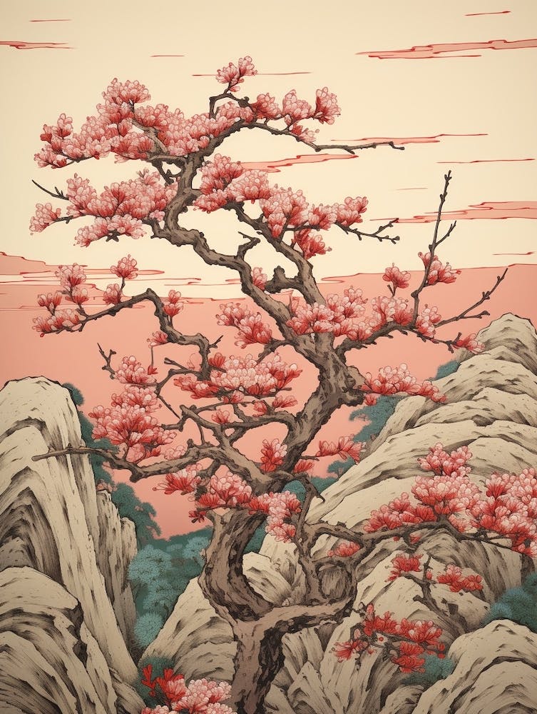 Yama Zakura Mountain Cherry 2 Vintage Japanese Botanical