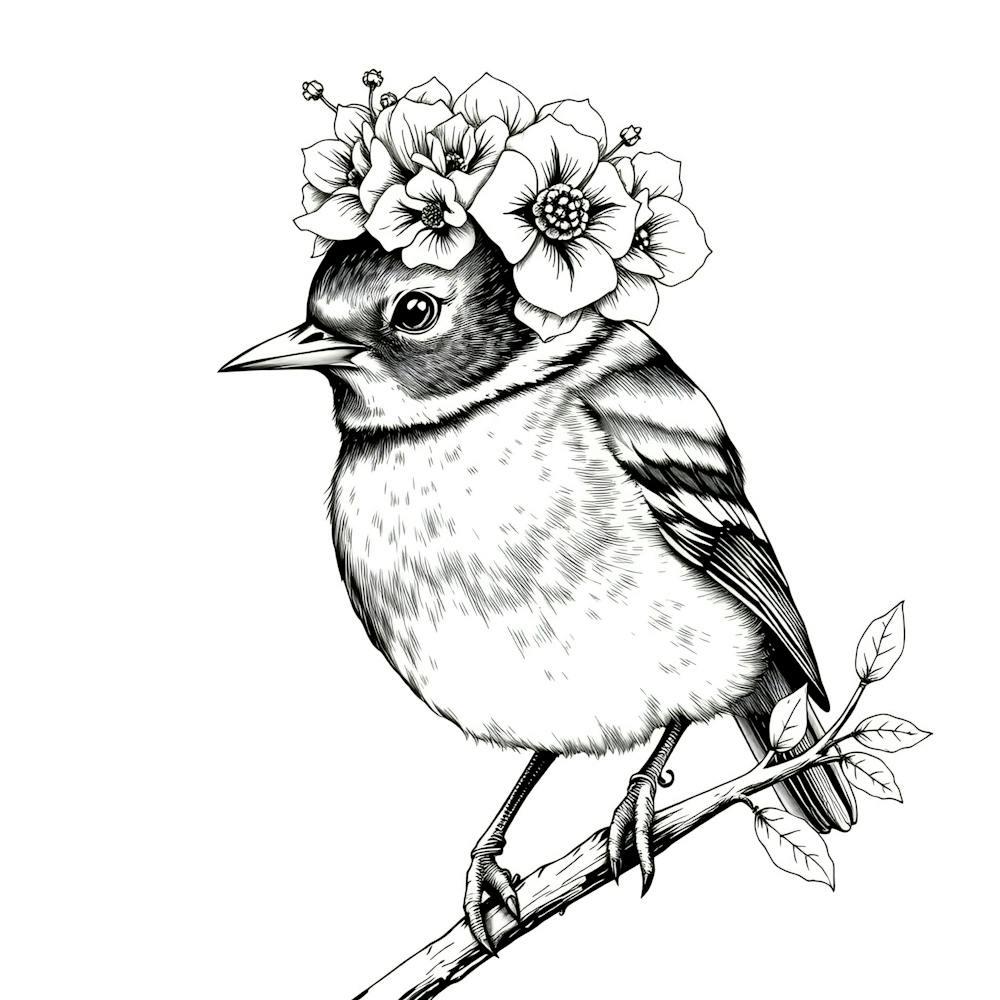 Bird With Flowers